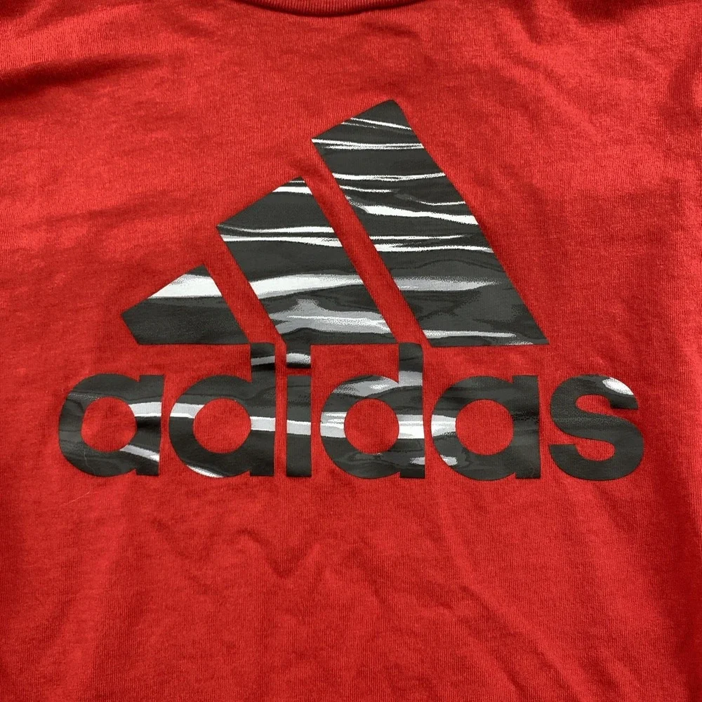 Adidas Long‎ Sleeve T-Shirt Youth Boys Small Red Gray Striped Logo Regular Fit - Picture 3 of 12